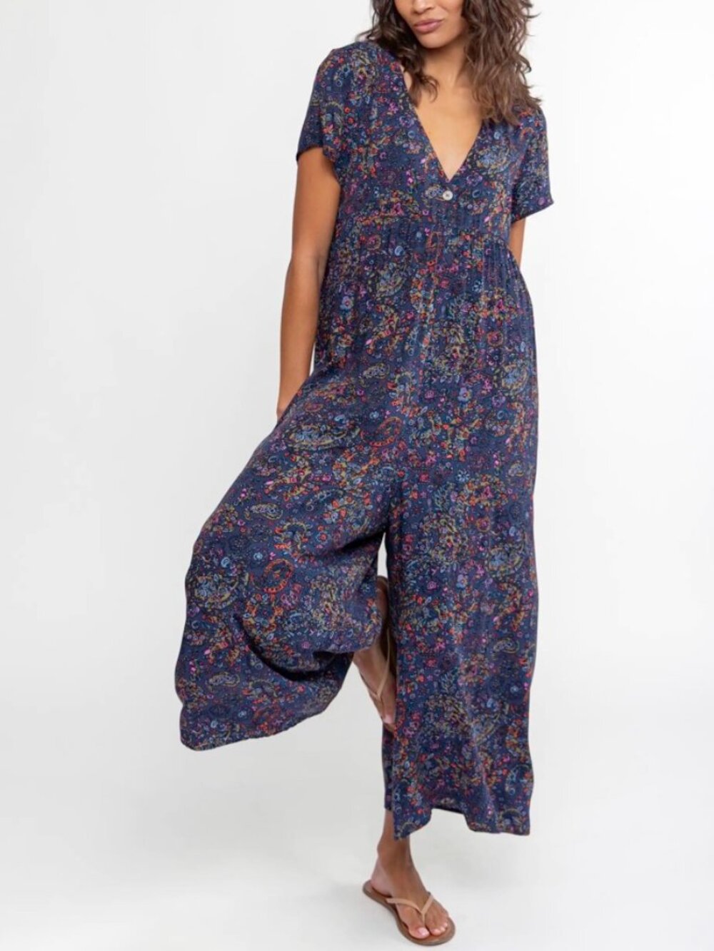 NATURAL LIFE Women's AVERY Wide-Leg Pantsuit Jumper Retro Paisley Navy XL